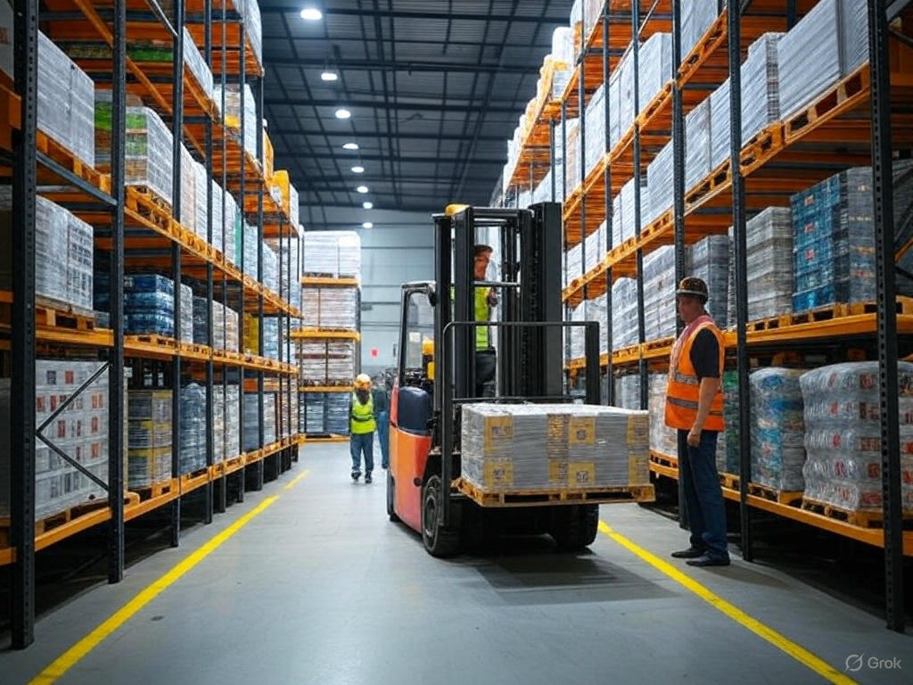Double-deep pallet racking system in warehouse