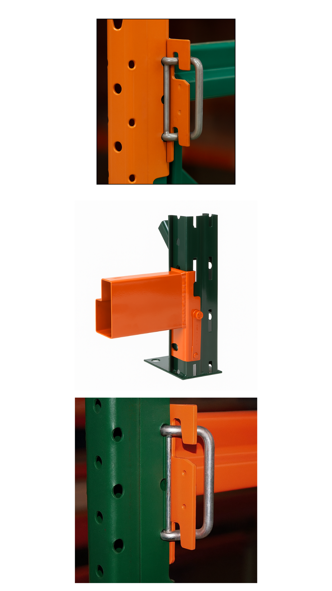Various pallet rack connection styles including Keystone and Slotted