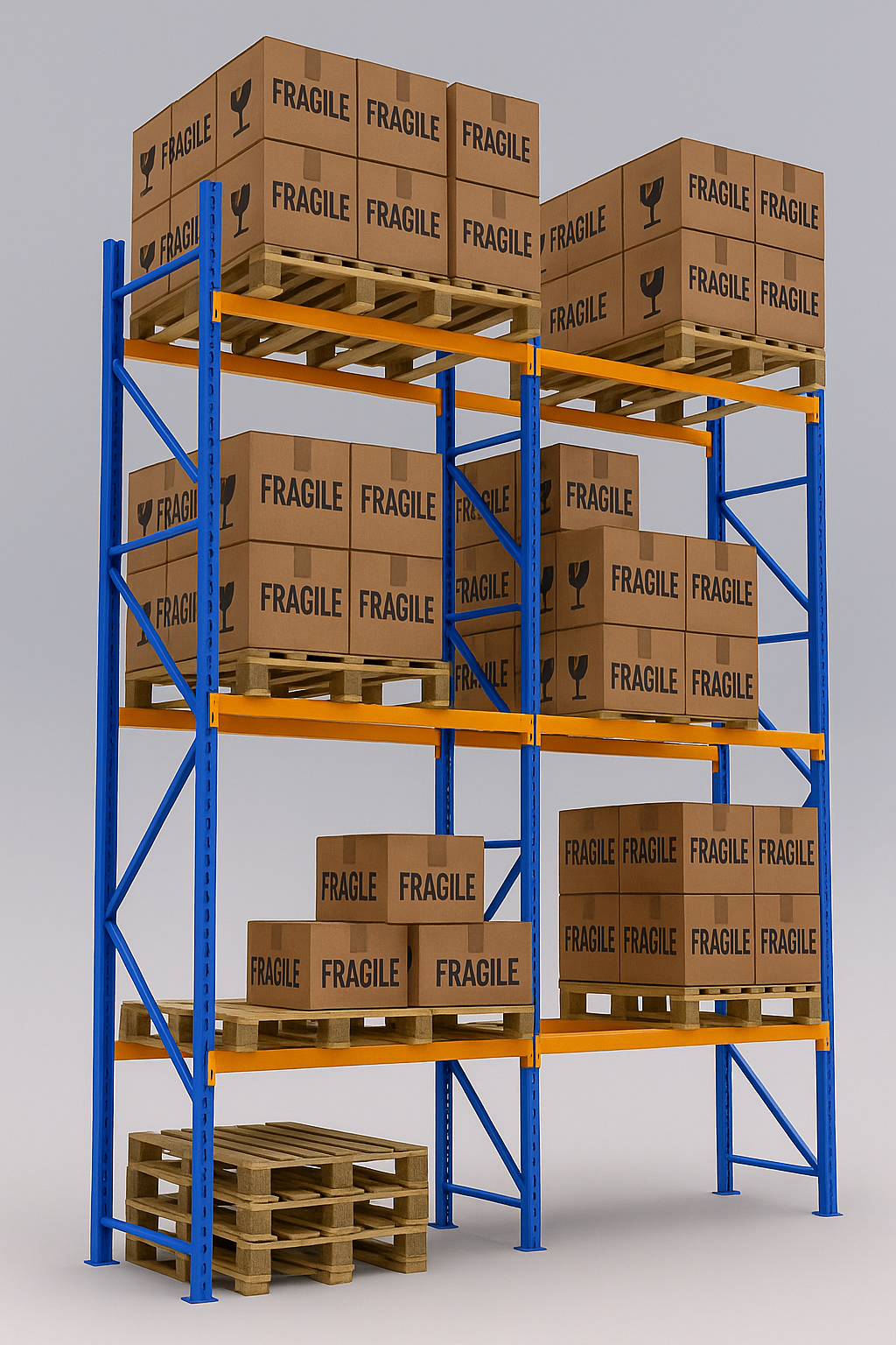 Close-up of a sturdy pallet rack beam and upright connection