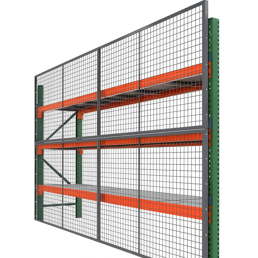 Wire Mesh Safety Panels mounted at the rear of racks